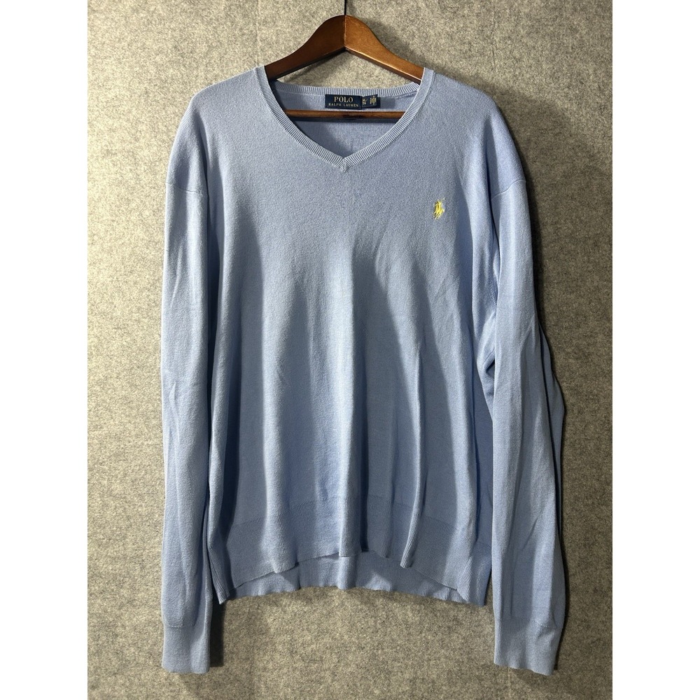 Polo Ralph Lauren Light Blue V-Neck Pima Cotton Sweater Men XL Pony Lightweight
